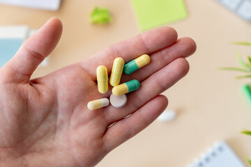 Woman medicating himself at home medicine