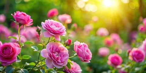 Pink roses blooming in a vibrant summer garden , roses, pink, flowers, summer, background, nature, blooming, garden, vibrant