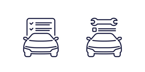 car service, repair list line icons on white