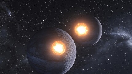 Planets orbiting a binary star system with dynamic interactions and luminous surfaces