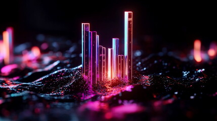 A holographic bar graph floating in space, surrounded by glowing annotations