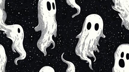 Seamless pattern featuring playful retro cartoon ghosts perfect for Halloween themed fabric or wallpaper design