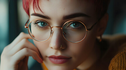 Fototapeta premium Young Woman With Red Hair Wearing Round Glasses