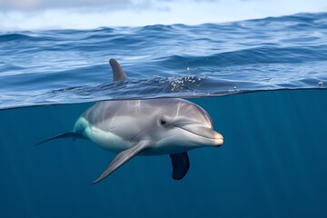 Fototapeta premium Dolphin swimming surfing great ocean photographic shoot close up