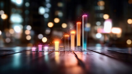 A holographic bar graph floating in space, surrounded by glowing annotations