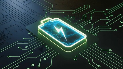 A striking image of a glowing battery icon on a circuit board, symbolizing energy storage and efficiency.