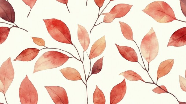 Seamless watercolor floral pattern featuring branch leaves ideal for greeting cards and wedding invitations
