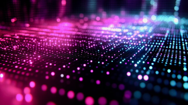 A holographic scatter plot with glowing points floating in 3D space
