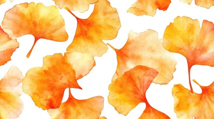 Naklejka premium Seamless watercolor pattern featuring irregular shapes of autumn ginkgo leaves perfect for textile design wallpaper and home decor
