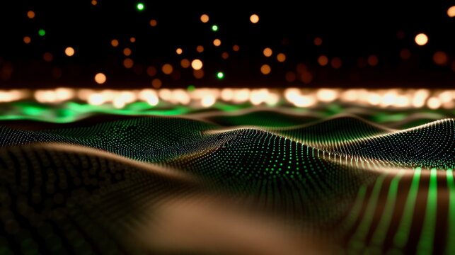 A holographic scatter plot with glowing points floating in 3D space