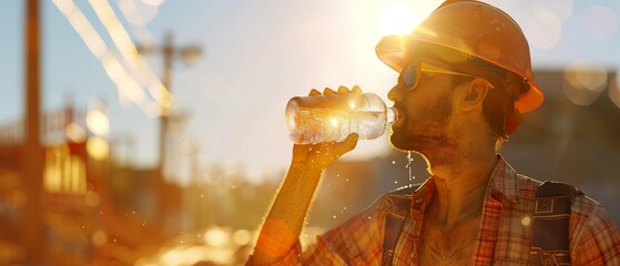 Construction Worker Hydration Break: Preventing Heat Illness on Sunny Day