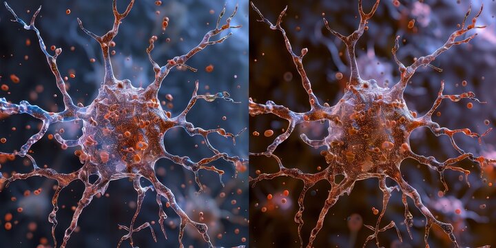 A vibrant microscopic view of neurons showcasing their intricate structures and connections, highlighting the beauty of neural networks.