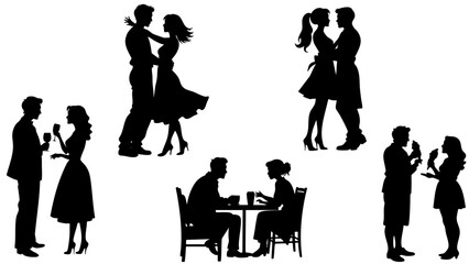 Stylish silhouette set of love