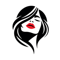 Elegant woman with red lips, perfect for beauty salon branding.eps