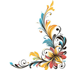 Decorative Botanical Flower Corner for PNG Design
