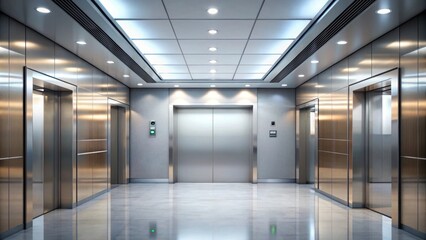 Fototapeta premium Modern elevator hall interior with sleek design and bright lighting, elevator, hall, interior, modern, sleek