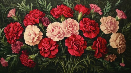 Vibrant Floral Arrangement of Red and Pink Carnations Blooms