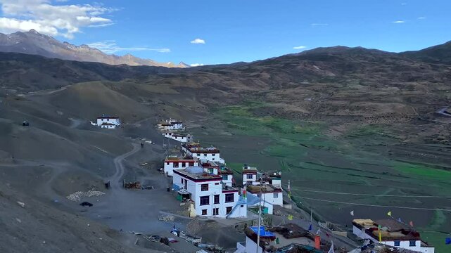 The village of langza or better known as the fossil village of spiti valley, situated at the base of chau chau kang nilda mountain in himachal pradesh India.