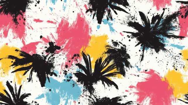 Seamless pattern featuring ink blots with a messy watercolor texture ideal for trendy fashion prints and decorative designs tropical artistic textile design