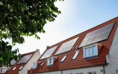 Solar Panel House Roof Generator Energy The Hague Netherlands Blue Sky Sun