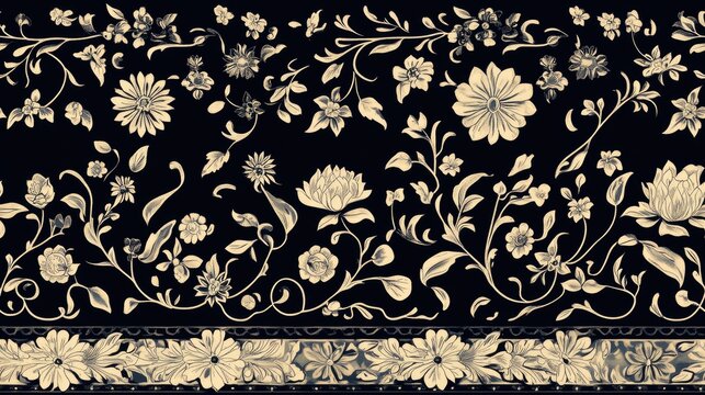 Seamless pattern of intricate Mughal border designs perfect for textile printing applications