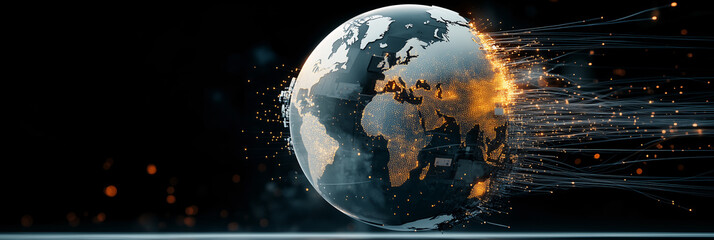 Planet earth rotating and connecting global business hubs with data streams