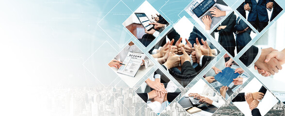 Teamwork and human resources HR management technology concept in corporate business with people group networking to support partnership, trust, teamwork and unity of coworkers in office vexel