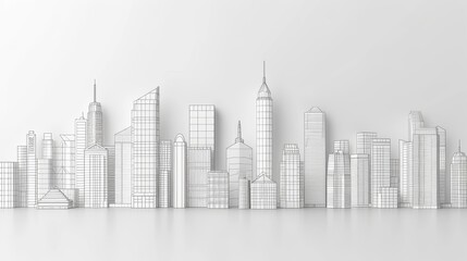 Obraz premium A modern wireframe cityscape illustration featuring symmetrical structures and clean design elements, emphasizing futuristic architectural concepts. AI generated.