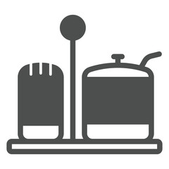 Obraz premium Salt and spices tray solid icon, cooking concept. Vector graphics. Salt and pepper sign on white background, glyph style icon for mobile or web design.