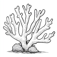 Obraz premium Detailed line art illustration of a branching coral reef structure rooted in ocean sediment.