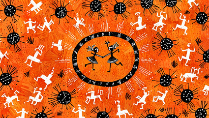 Warli traditional style Painting illustration
