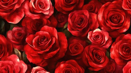 Watercolor seamless pattern of elegant red roses in bloom perfect for fabric design and festive invitations