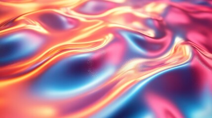 Obraz premium Vibrant Abstract Wave Patterns with Glossy Texture in Shades of Blue, Pink, and Orange Creating a Stunning Visual Effect for Backgrounds or Design Projects