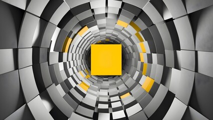Naklejka premium A Twist of Perspective: A Yellow Square Amidst a Swirling Vortex