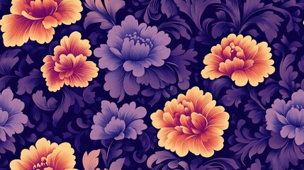 Colorful seamless pattern featuring purple and indigo antique wallpaper ideal for vintage interior design applications Azulejos mosaic fabric