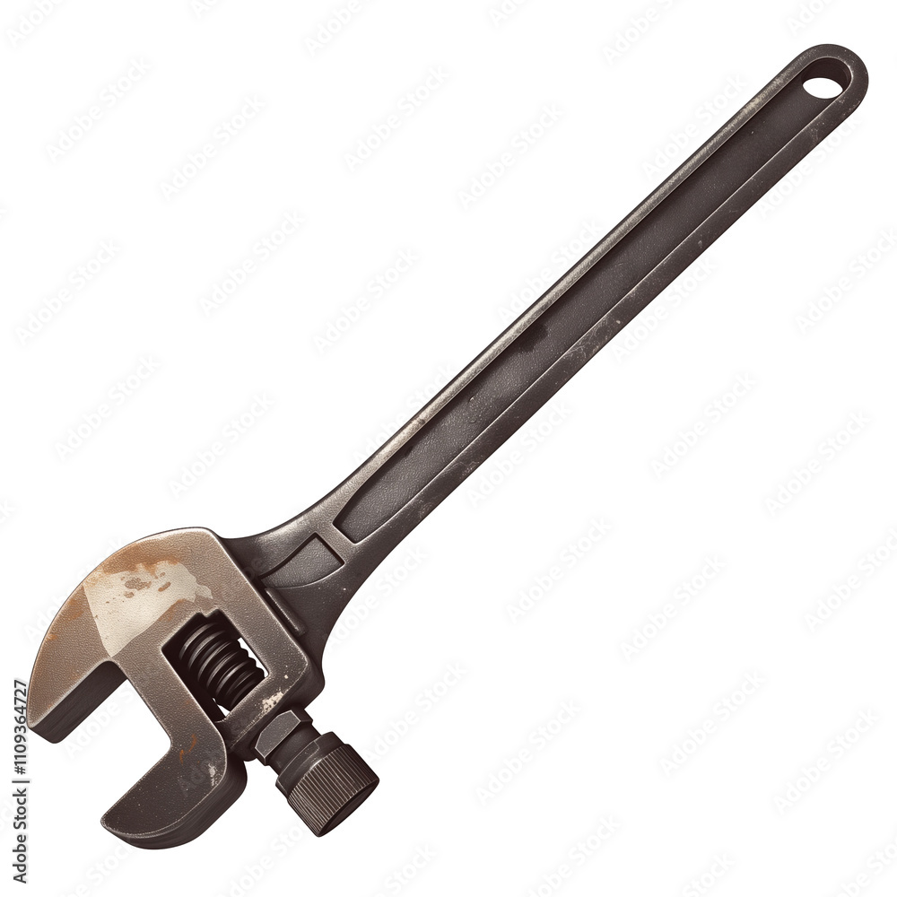 Aufkleber adjustable wrench with rusted finish is isolated on white background, showcasing its metallic texture and functional design. tool is commonly used for gripping and turning objects