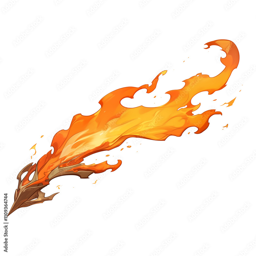 Aufkleber vibrant, fiery orange flame with dynamic movement isolated on white background, showcasing energy and intensity. flame appears to be in shape of crest, adding unique artistic element