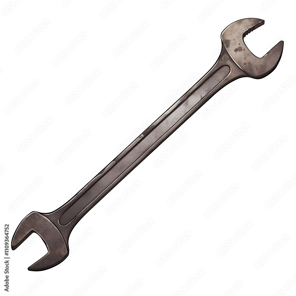 Poster sturdy metal wrench with open ends, isolated on white background, showcasing its industrial design a