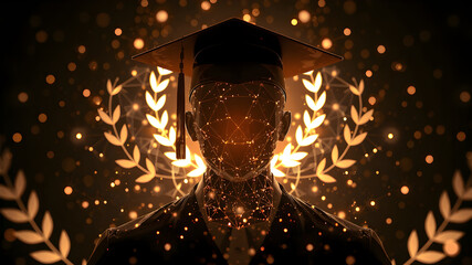 Abstract 3D of a graduate's silhouette.Education and graduating from university or college concept.
