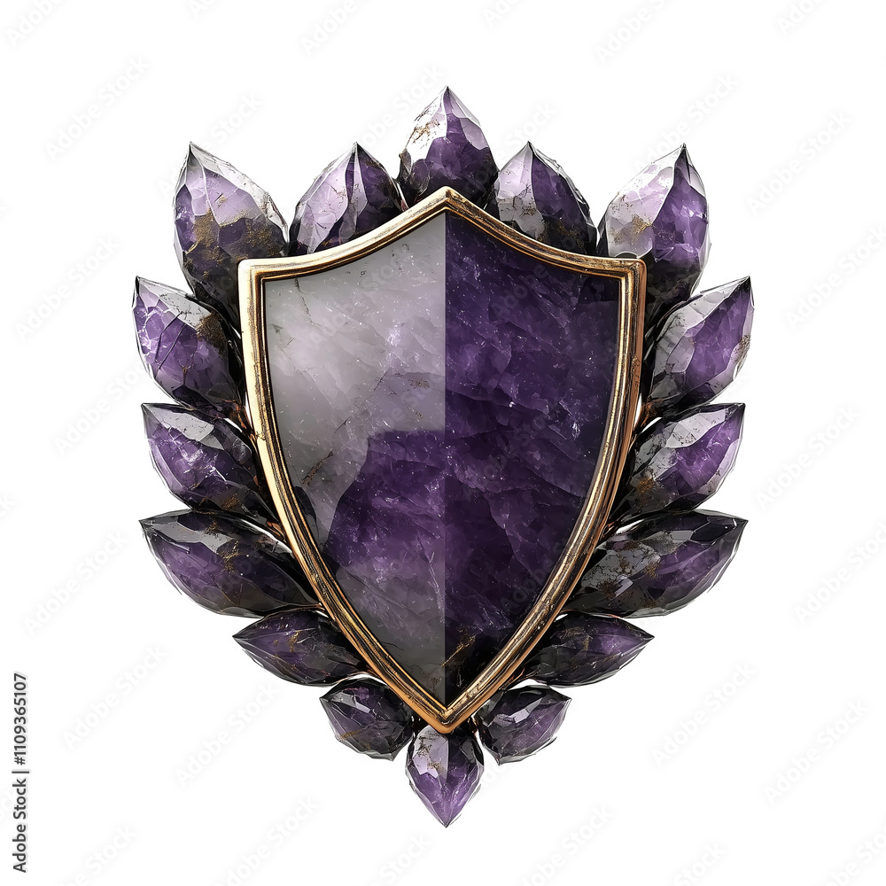 Aufkleber amethyst shield crest with intricate design, featuring central shield surrounded by amethyst gemston
