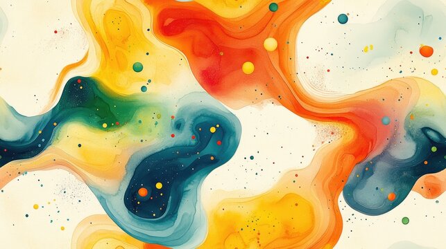 Abstract watercolor seamless pattern featuring fluid shapes and vibrant colors on a clean white background perfect for textile and home decor dizain