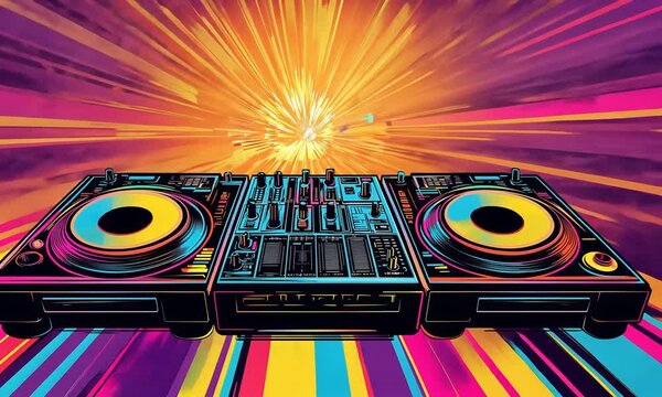 Pop art party dj set video background. Colorful video background in pop art retro comic style. Pop art animation video.