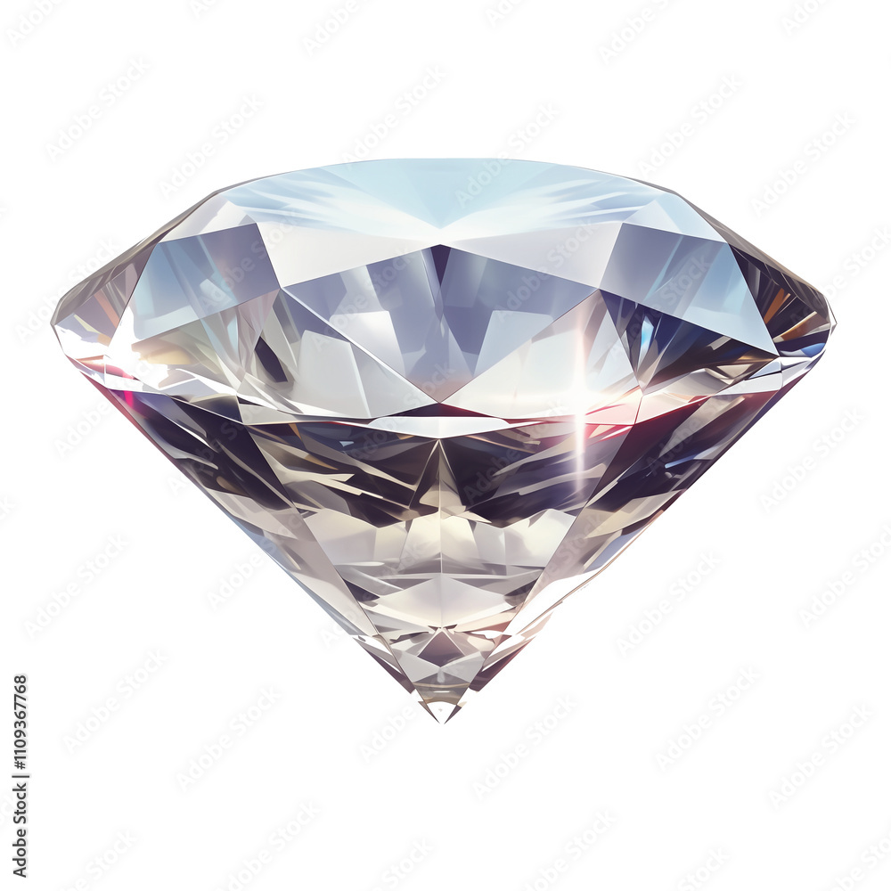 Poster sparkling diamond with intricate facets is isolated on white background, showcasing its brilliance a