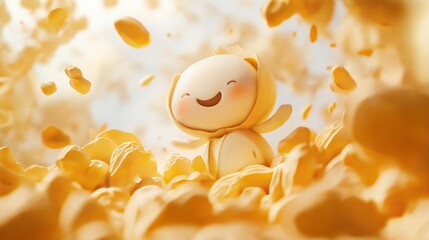 A cute character shaped like a peanut with Delicious peanuts cut out