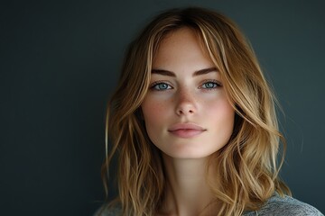 Naklejka premium Freckled Model Minimalist Studio Portrait Glowing Skin
