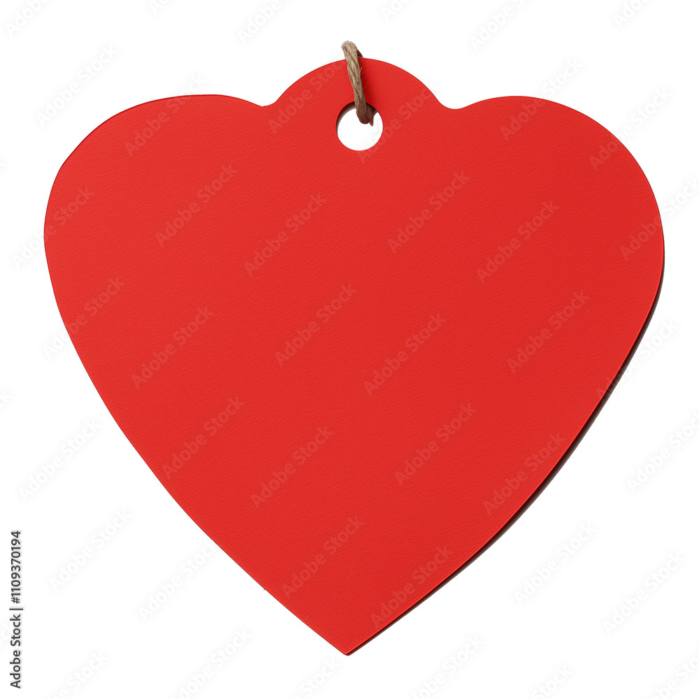 Poster red heart shaped gift tag with string, isolated on white background, perfect for adding personal tou