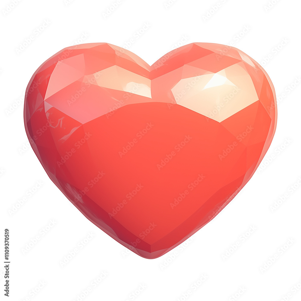Poster shiny, faceted heart shaped magnet isolated on white background, reflecting light beautifully. vibra
