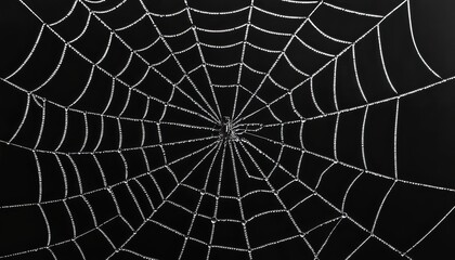 A detailed macro shot of dewdrops on a spider web, intricate patterns and delicate beauty of nature