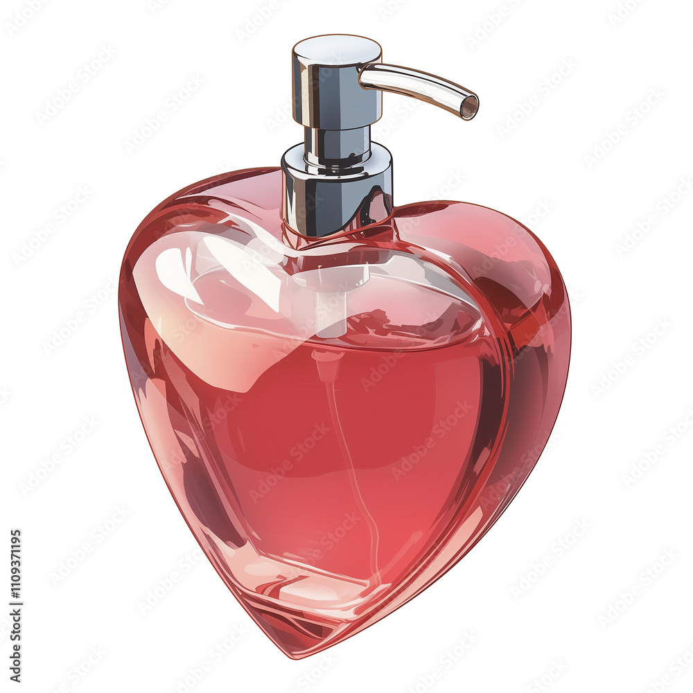 Poster heart shaped soap dispenser with sleek design, isolated on white background, perfect for adding touc
