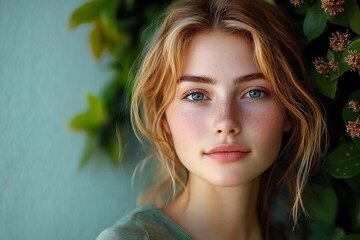 Naklejka premium Fresh Freckled Woman Candid Close-up, Soft Focus